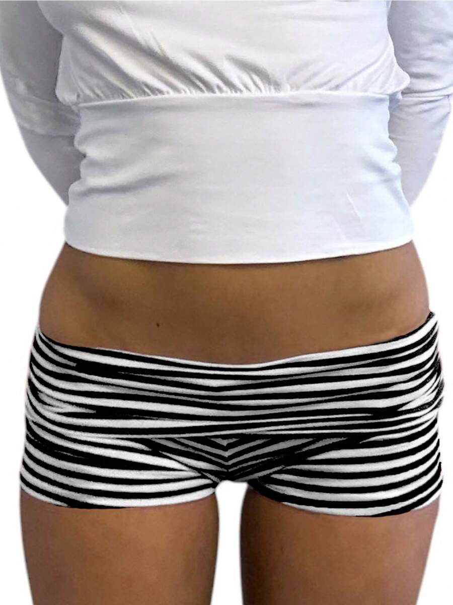 Women's Striped Polka Dot Mini Shorts Low Waist Slim Fit Bottom Casual Shorts - màu đen - Xem 1