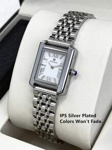 Pablo Raez 1pc Original Charming Ladies Watch Stainless Steel Silver Jewelry Wristwatches Non Tarnish Color Vintage Top Level AAA High Quality Women Wristwatch Luxury Dress Clock Roman Numeral Elegant Brand New Hours Rectangle Gorgeous Design Quartz Watch Fashionable White Face Female Popular Square Wristwatch - White - View 5