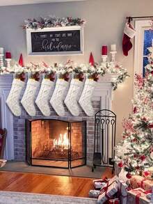 1只18英寸圣诞袜，大号麻花针织袜，非常适合壁炉装饰、节日派对装饰、圣诞派对装饰、家居装饰、房间装饰或作为圣诞礼物。 - 象牙白 - 查看 4