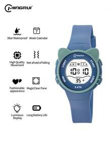 MINGRUI 30M Waterproof Cartoon Cat Colorful Digital Kids Watch With Alarm, Timer, Luminous For Children, Girls, School Supplies, Cute Anime - White - View 15