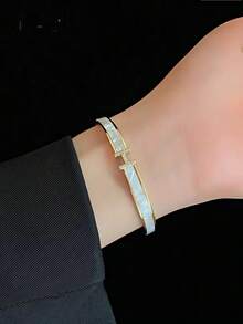 1 pieza Brazalete abridor de cartas de acero inoxidable elegante y de moda, brazalete de lujo para ir al trabajo, nueva joyería de estilo para mujer como regalo de Navidad