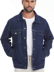 Men's Casual Denim Jacket With Single-Breasted Design, Suitable For Spring And Autumn Wear - Blue - View 5