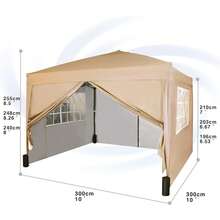 MCC Direct Pop-Up Gazebo 3m X 3m With Sides 2 Wind Bars & 4 Weight Bags & Silver Protective Layer Waterproof Marquee Canopy WS - Beige - View 6