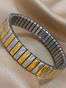 1条弹力手链，不锈钢材质，优雅简约风格，适合女性和青少年佩戴，可用于生日、派对、日常佩戴等场合。 - 銀色 - 查看 8