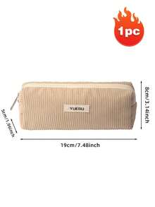 1 peça, estilo simples e versátil, material de veludo cotelê, toque macio, fecho de zíper seguro para uso, adequado para uso diário de estudantes e trabalhadores de escritório, usado para armazenamento de artigos de papelaria de estudo ou escritório, também pode ser usado como carteira de moedas, bolsa de caneta de veludo cotelê