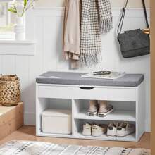 SoBuy FSR45-HG, Hallway Shoe Rack Shoe Cabinet Shoe Bench With Lift Up Bench Top And Seat Cushion, White