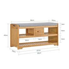 SoBuy FSR75-N, Bamboo 2 Tiers Shoe Rack Shoe Bench With Seat Cushion, Hallway Shoe Storage Bench Organizer With Drawer