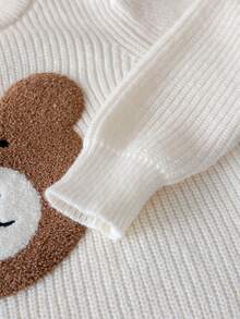 Suéter de punto con bordado de oso lindo para niñas, adecuado para uso casual en primavera, otoño e invierno