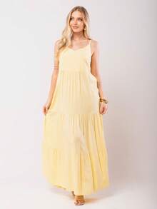Women's Long Viscose Dress With Adjustable Straps - 黃色 - 查看 1