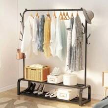 1 Piece Freestanding Clothes Drying Rack With Storage Shelf, Shoe/Hat Rack, Household Hat Rack, Balcony Clothes Hanger - Dark Grey - View 6