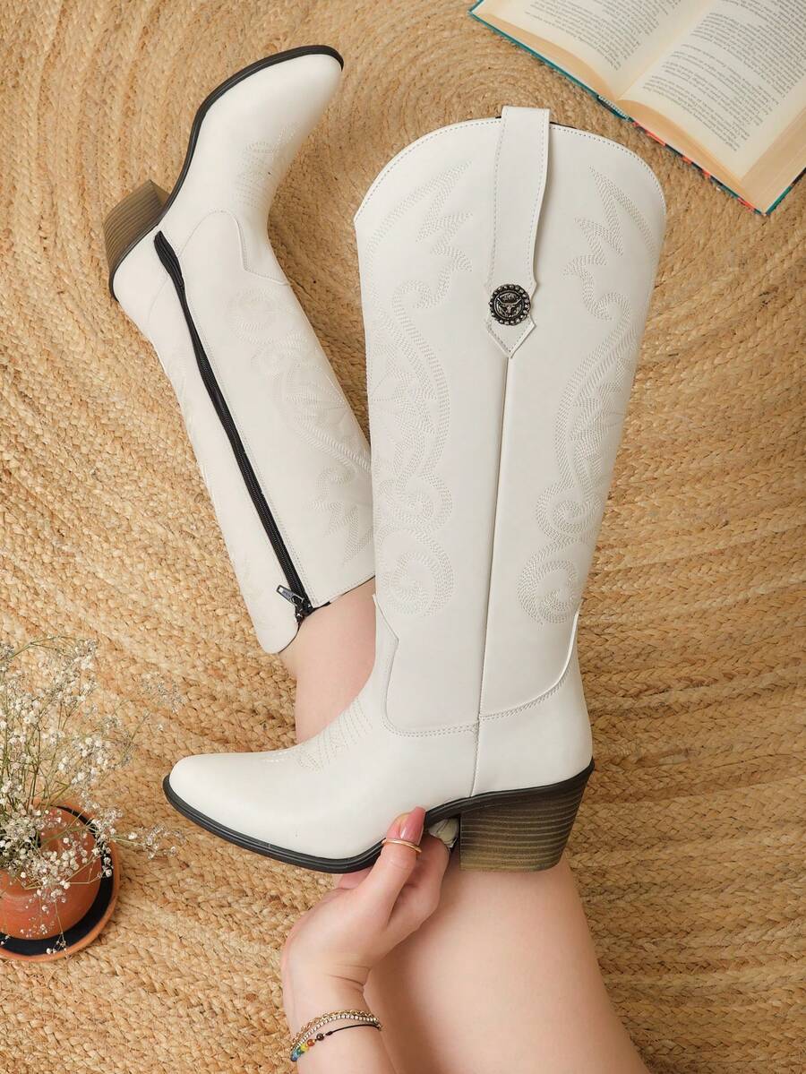 Women Knee-High Boots - 米色 - 查看 1