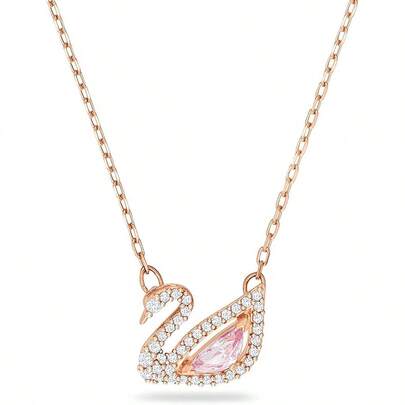  Collar de cisne rosa elegante SWAROVSKI SWAN, cadena para la clavícula, regalo del Día de la Madre, regalo de Navidad, regalo para la novia, regalo de cumpleaños, collar de moda para mujeres