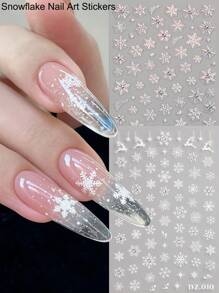 白色雪花美甲贴纸，简约纯色多雪花图案设计，自粘式梦幻主题美甲装饰，激光闪亮矩形一次性美甲装饰，适合冬季和新年美甲贴纸 - 彩色 - 查看 2