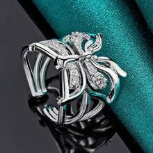925 Sterling Silver Plated Butterfly Zirconia Open Ring For Women Wedding Charm Fashion Jewelry - Silver - View 2