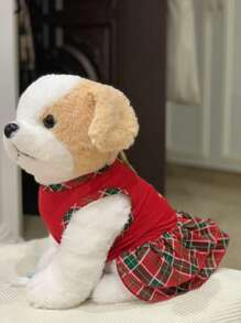Pet Red Plaid Christmas Tree Dress, Small Cat Dog Clothes, Poodle Bichon Frise Outfits