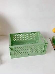 1pc Mini/Large Foldable Plastic Storage Basket, Desktop Collapsible Storage Box, Student Stationery Organizer Shelf, Small Item & Cosmetic Storage Basket, Stackable