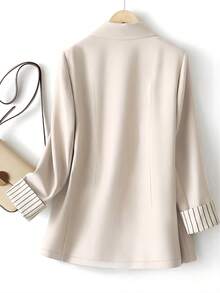 Plus Size Women Casual Commuter Striped Sleeve Colorblock Single Button Long Sleeve Blazer