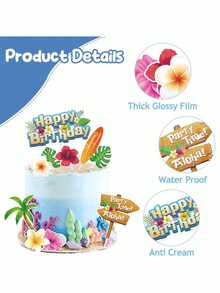 10 piezas Decoraciones de pastel con temática de verano y playa, insertos de papel, flores hawaianas y árboles de coco, decoraciones de pastel con temática de verano y playa, decoraciones de pastel con temática de dibujos animados, decoraciones de fiesta, decoraciones de pastel de cumpleaños - Multicolor - Ver 4
