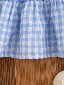 夏季女婴草莓荷叶边领格子无袖连衣裙，适合小女孩的可爱休闲连衣裙 - 藍色 - 查看 5