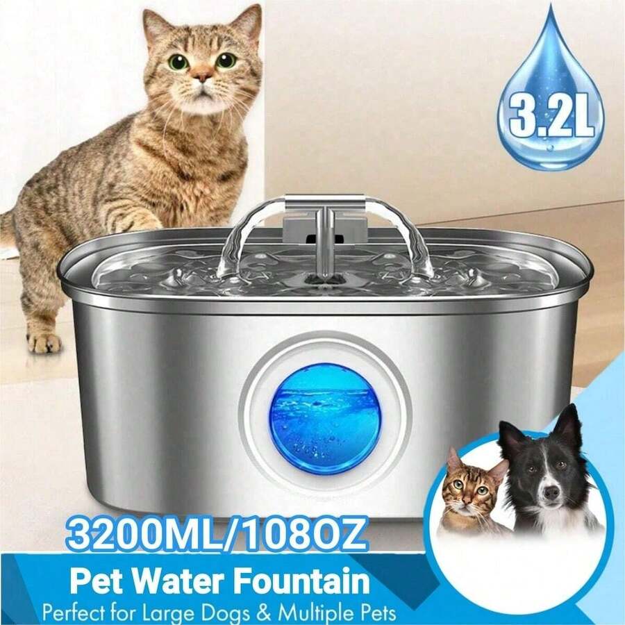 3.2升大容量，爱猫人士的礼物，猫妈妈最爱的饮水机，不锈钢材质，USB供电（不含适配器），自动净水，适合多户家庭使用，静音运行，三重过滤，循环系统，替换滤芯需另行购买。 - 彩色 - 查看 1