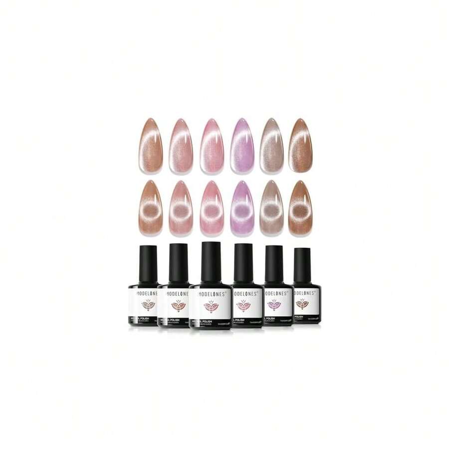 Cat Eye Gel Nail Polish Set, 6 Colors 9D Glassy Cat Eye Glitter Gel Polish Black Red Purple Blue Silver Brown Nail Polish All Seasons With Magnet Soak Off Led DIY Salon Gift-842643 - A1-CozyGlow貓眼 - 查看 1