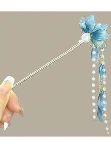 复古风蓝色花朵发夹，尽显高端质感；新款中式仿珍珠流苏摇曳发饰，女士发饰，发夹，头饰，发卡，发髻延长器，发髻制作器，发髻发片，发型设计发夹，发卡，发夹 - 彩色 - 查看 8