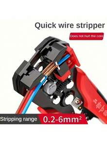 HALMAN 1 pieza Pelacables automático de electricista, multifuncional con rango de pelado de cables de 24-10AWG/0,2-6mm², para pelar, encintar, cortar cables rápidamente, adecuado para ingeniería eléctrica, instalación doméstica o mantenimiento de electrodomésticos, también llamado pelacables, cortador de cable - Rojo - Ver 2