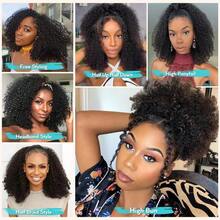 Half Wig Human Hair Glueless Wigs Upgrade 3 IN 1 Half Wig With Drawstring Seamless Clip Ins Flip Over Jerry Curly Human Hair No Glue No Lace For Women 200% Density 26 Inch - Natural Black - 查看 7