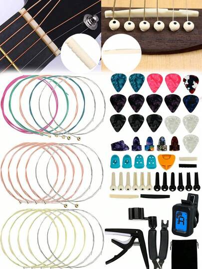 Guitar Tool Guitar Accessories Kit Including Guitar Strings, Guitar Picks, Pick Holder, Capo, String Winder&Cutter, Thumb Finger Picks, Tuner, Guitar Bones, And Storage Bag For Guitar Players And Guitar Beginners