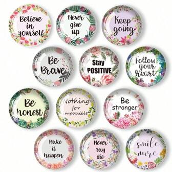 5pcs Random Style Glass Magnet For Fridge, 3.3cm Crystal Glass Magnet With Inspirational Phrases, Whiteboard Magnet For Home And Office Decoration, Holiday Gifts Birthday Graduation