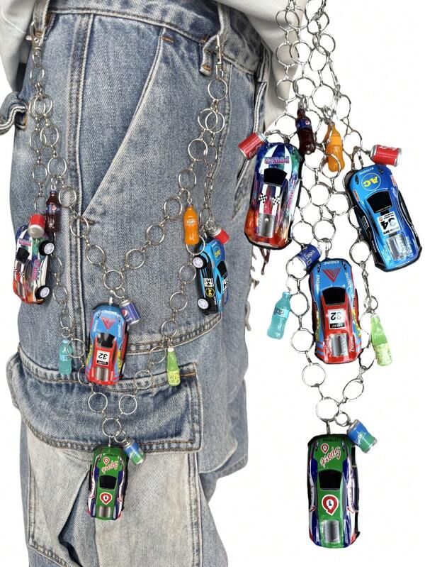 1 pièce Chaîne de course à double couche multicolore, séquence de couleurs de voiture aléatoire, accessoire de style Y2K convenant à la photographie de rue, aux voyages, à l'utilisation quotidienne. Accessoires d'automne-hiver convenant aux adolescents, jeunes, hommes, décontracté, extérieur, athlétique, vacances, cadeaux de remise des diplômes, anniversaire, port quotidien