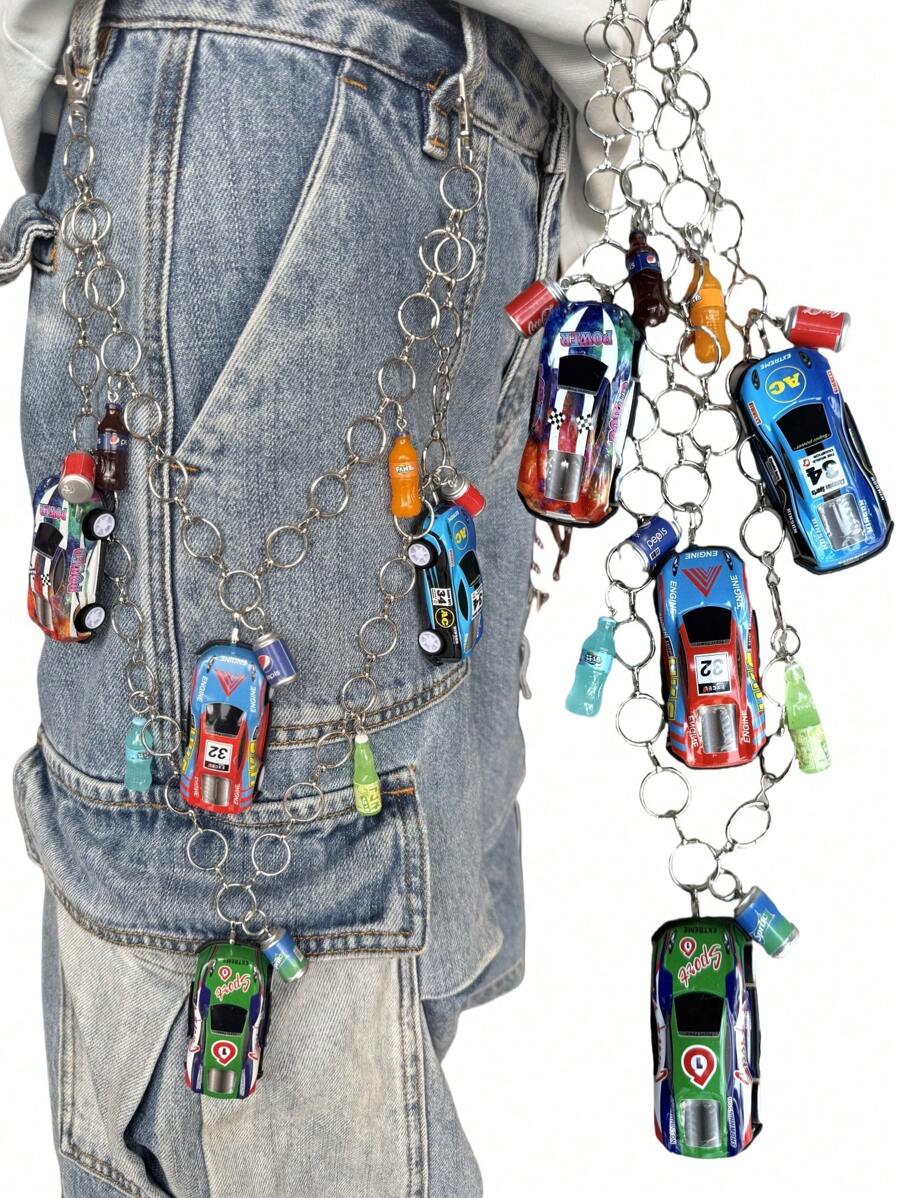 1条多色双层赛车链，随机车色，Y2K风格配饰，适合街头摄影、旅行、日常佩戴，秋季、万圣节、秋冬季配饰，适合青少年、青年、男士，休闲、户外、运动、度假、毕业礼物、生日礼物、日常佩戴 - 彩色 - 查看 1