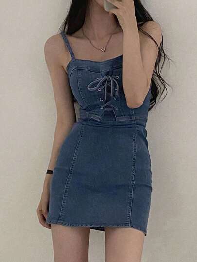 修身性感牛仔吊带裙，简约时尚，适合夏季