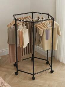 6-seitiger drehbarer Kleiderständer - stabiles Metallrohr, unabhängiges Design, tragbare und effiziente Kleidungsaufbewahrung und -präsentation, schwarz/weiß, geeignet als Wäscheorganizer für alle Jahreszeiten, hexagonale Form mit 6 Rollen drehbar und beweglich, Stütze aus 16 mm verstärktem Metallstab, geeignet für Schlafzimmer, Wohnzimmer, Balkon, Waschküche - Verschiedenfarbig - Übersicht 5