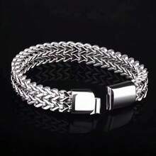 1pc Retro Thick Chain Neutral Design Keel Stainless Steel Woven Mesh Men's High-End Dracelet, Suitable For Hip-Hop Luxury Streamlined Men's Bracelet, Multifunctional Bracelet, Suitable For Daily Wear And Men's Valentine's Day Gift - 銀色 - 查看 8