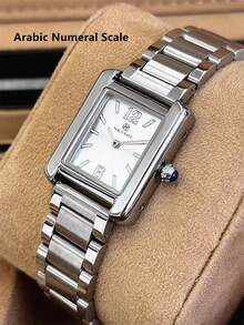 Pablo Raez A Single-Piece Classic Women's Watch Set, Featuring High-Quality Stainless Steel Silver, An Original Charming And Luxurious Dress Watch, An Elegant New Vintage Women's Watch, A Beautifully Designed Rectangular Quartz Watch, A Stylish White Dial, A High-Quality Popular Square Women's Wristwatch, 50-Meter Water Resistance, - Silver - View 16