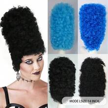 14英寸卷曲高顶帽假发，男女通用趣味角色扮演卷曲蓬松蜂窝假发，18世纪女王风格假发，60/70/80年代复古派对服装假发，文艺复兴时期扑粉假发，适合初学者的哥特新娘高顶帽假发，摇滚明星派对假发 - 彩色 - 查看 2