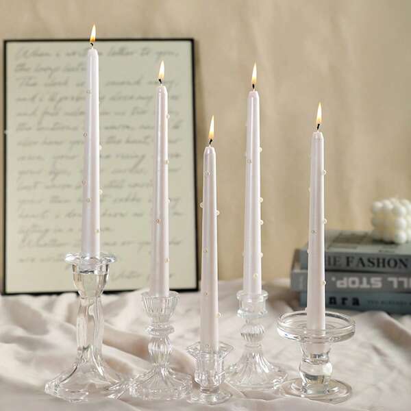 2 piezas de velas largas en forma de taper de color blanco puro con textura de perla para la temporada de bodas | Recuerdos para despedida de soltera, decoración del hogar, centros de mesa, decoración de habitaciones y bodas