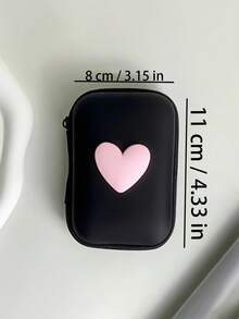 1pc Heart Pattern Eva Storage Bag, Earphone Bag, Coin Zipper Bag