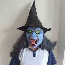 1pc Halloween Witch Horror Mask, Witch Long Hair Latex Hat Mask, Hat Performance Long Hair Old Witch Mask, Multiple Styles Available