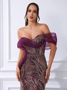 Elegant Purple Mermaid Sequined Strapless Beaded Long Fitted Evening Gown, Suitable For Parties - Purple - View 6