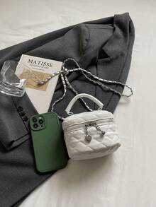 1 pièce Mini sac à main pour femme, couleur unie, sac bandoulière croisé avec motif en losange brodé. Convient pour ranger les cartes et les clés. Porte-monnaie mignon avec décoration en forme de cœur, style Y2K. Sac pour femme adapté à un usage quotidien, aux courses et aux voyages.