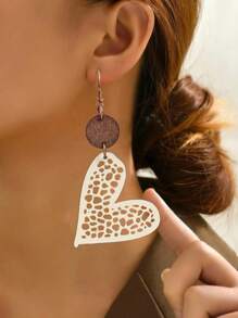 2pcs Retro Style Leather & Wood Drop Shape Round Shape Hollowed Earrings For Women - 2866-round - View 6