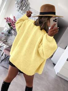 Women's Casual Loose Cream Yellow Homecoming Basic Cardigan Sweater, Suitable For Daily, Tea Party, Travel, Autumn/Winter