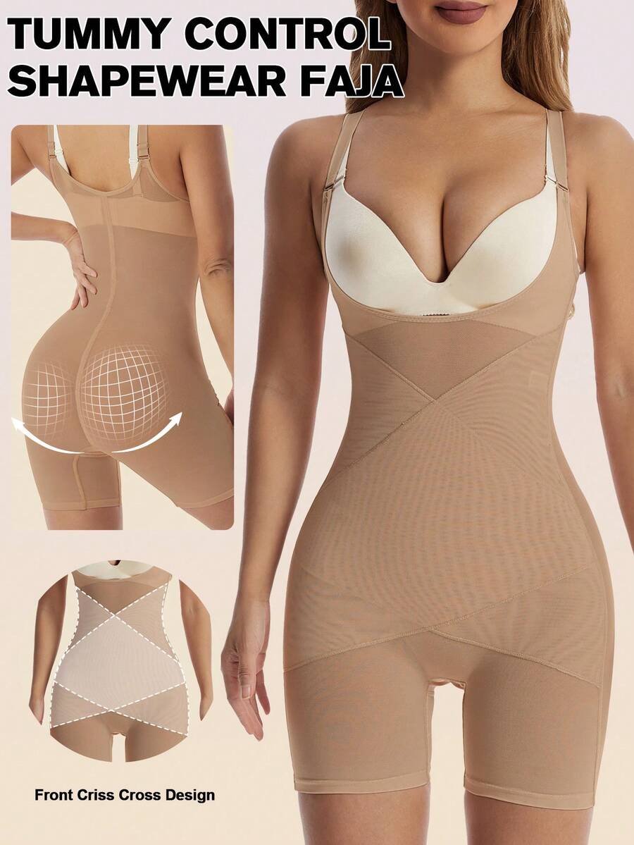 1pc Women's Waist Trainer, Tummy Control, Detachable Straps, Shapewear Jumpsuit, Flat Belly, Slimming Jumpsuit, High Waist Waist Cincher - Brown - View 1