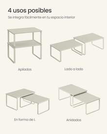 SONGMICS Estante para Especias, Juego de 2, Organizador de Armario, Estante de Almacenamiento de Cocina Extensible, Especiero de Metal y Madera de Ingeniería, Beige Capuchino, Vuelta al Cole - Caqui - Ver 2