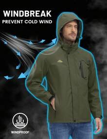 Men's Hooded Raincoat Waterproof Outdoor Hiking Jacket Casual Work Coat Outerwear - 軍綠色 - 查看 2