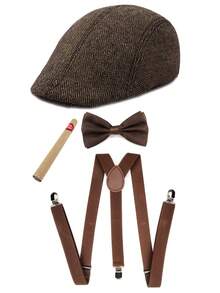 D EXCEED 2/4/5/8 Pcs 1920s Men's Berets, Ties, Bowties & Suspenders, Retro Gatsby Costume Accessories For Cosplay, Halloween, Roaring 20s Dinners & Themed Parties - Multicolor - View 17