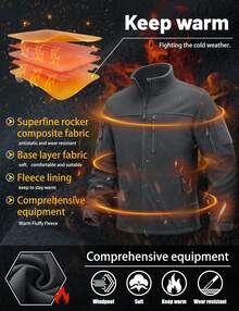 KEFITEVD Men's Fleece Jacket Casual Cargo Work Jacket Winter Full Zip Fleece Lined Warm Coat - Dark Grey - View 5