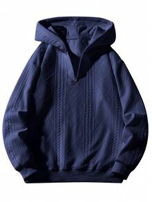 男士休闲纯色连帽衫，秋季 - 藏蓝色 - 查看 3